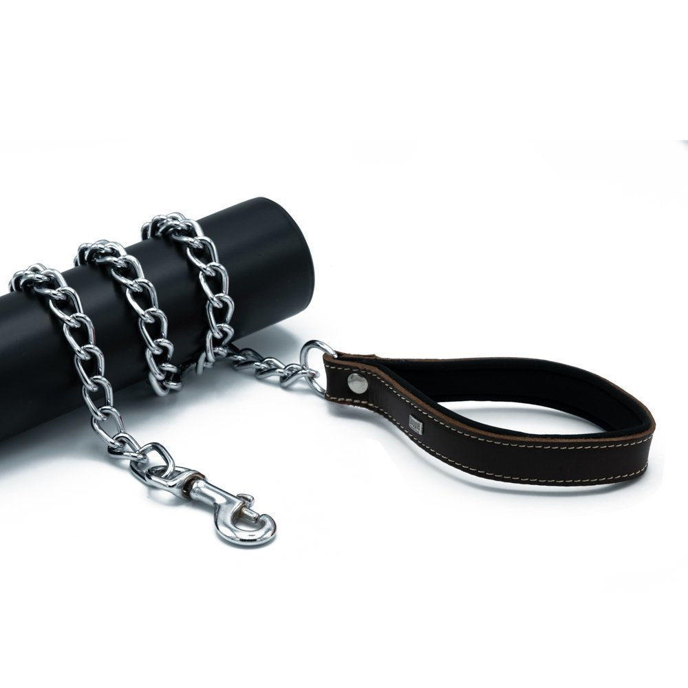 Doggie Konforlu Gerçek Deriden El Yapımı Zincirli Köpek Gezdirme Kayışı 4x110cm