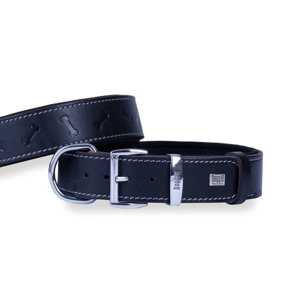 Doggie Konforlu Gerçek Deriden El Yapımı Kemik Desenli Köpek Boyun Tasması 4x57-65cm