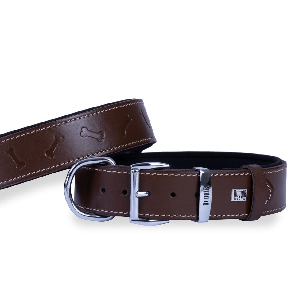 Doggie Konforlu Gerçek Deriden El Yapımı Kemik Desenli Köpek Boyun Tasması 4x57-65cm