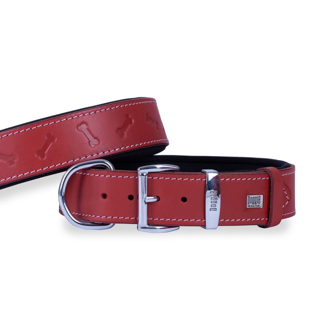 Doggie Konforlu Gerçek Deriden El Yapımı Kemik Desenli Köpek Boyun Tasması 4x57-65cm