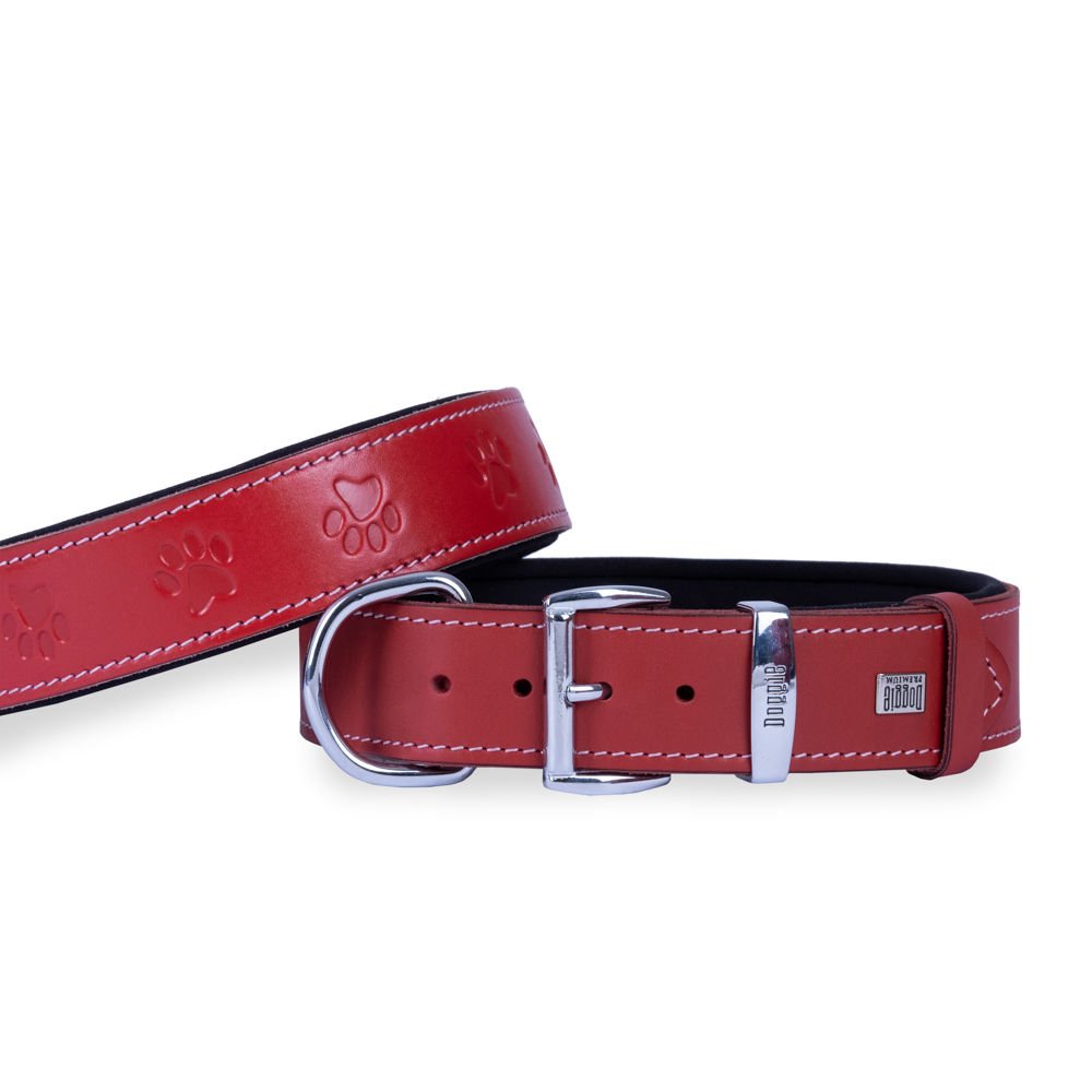 Doggie Konforlu Gerçek Deriden El Yapımı Pati Desenli Köpek Boyun Tasması 4x57-65cm - Camel