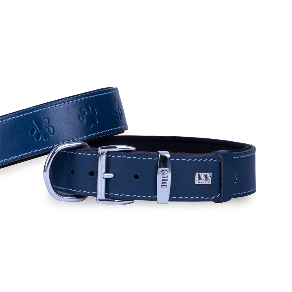 Doggie Konforlu Gerçek Deriden El Yapımı Pati Desenli Köpek Boyun Tasması 4x57-65cm - Camel