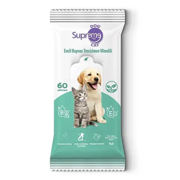 Supreme Yeşil Çaylı Kedi Ve Köpek Temizleme Mendili 60 Adet