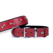 Doggie Konforlu Gerçek Deriden El Yapımı Kemik Süslü Köpek Boyun Tasması 4x57-65cm