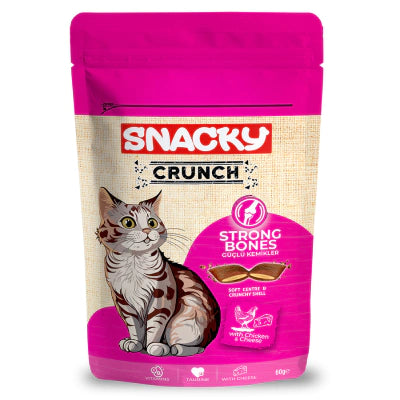 Snacky Crunch Strong Bones Güçlü Kemikler için Tavuklu ve Peynirli Kedi Ödül Maması 60gr