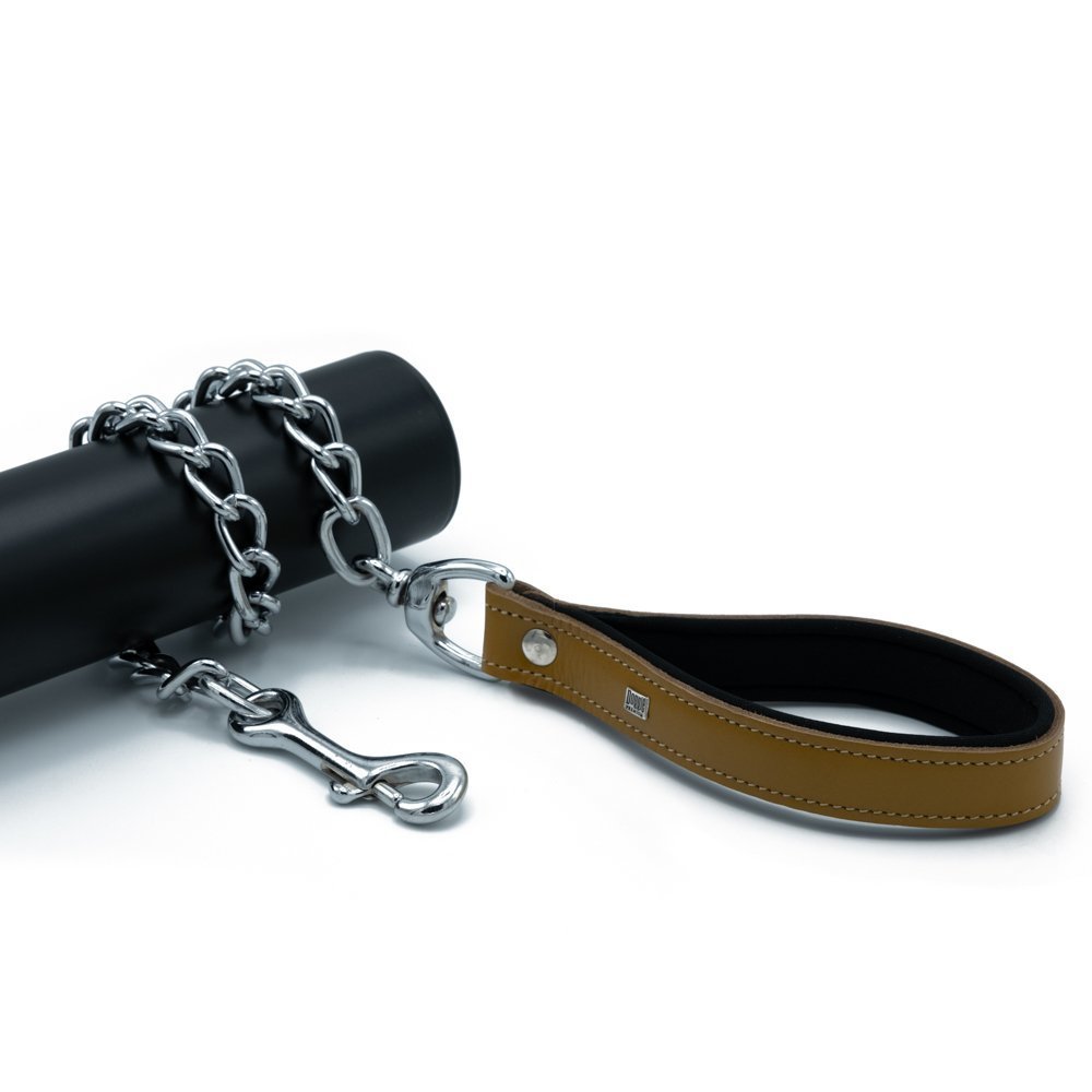 Doggie Konforlu Gerçek Deriden El Yapımı Zincirli Köpek Gezdirme Kayışı – 4,5 x 80 cm